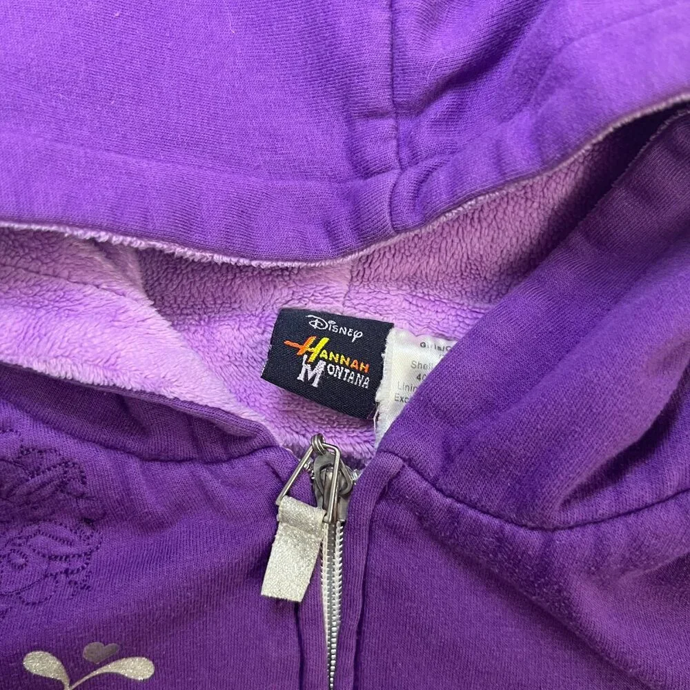 Disney Hannah Montana Purple Zip Hoodie Jacket Girls Size 7/8 Embroidered Pocket